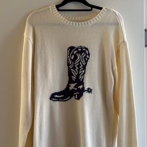 Cream Sweater with Navy Boot Design